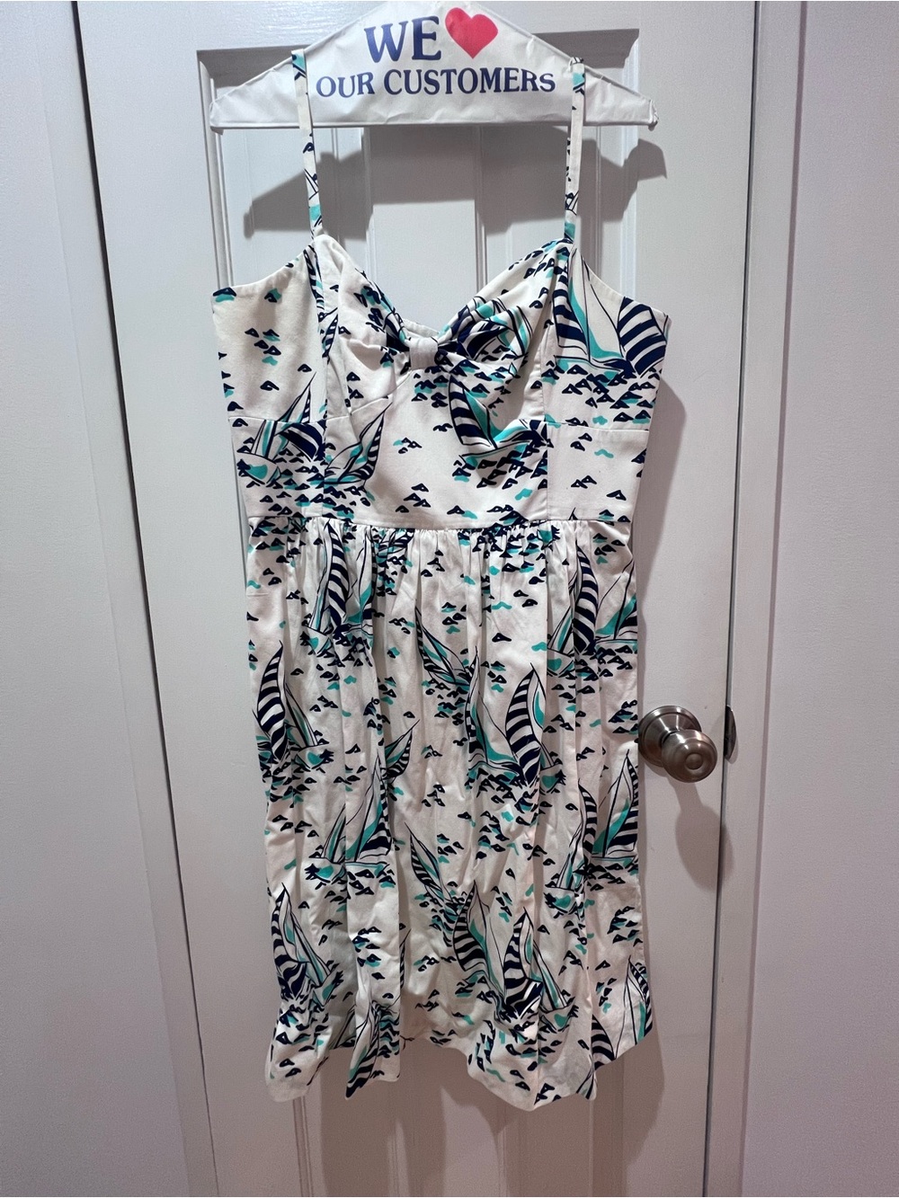 Vineyard Vines White Mini Dress with Teal & Navy Tropical Print